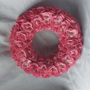 WREATH faux pink flowers, 11"